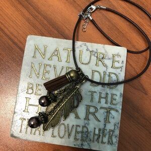 Rope Necklace with Leaf & Tassel Charms